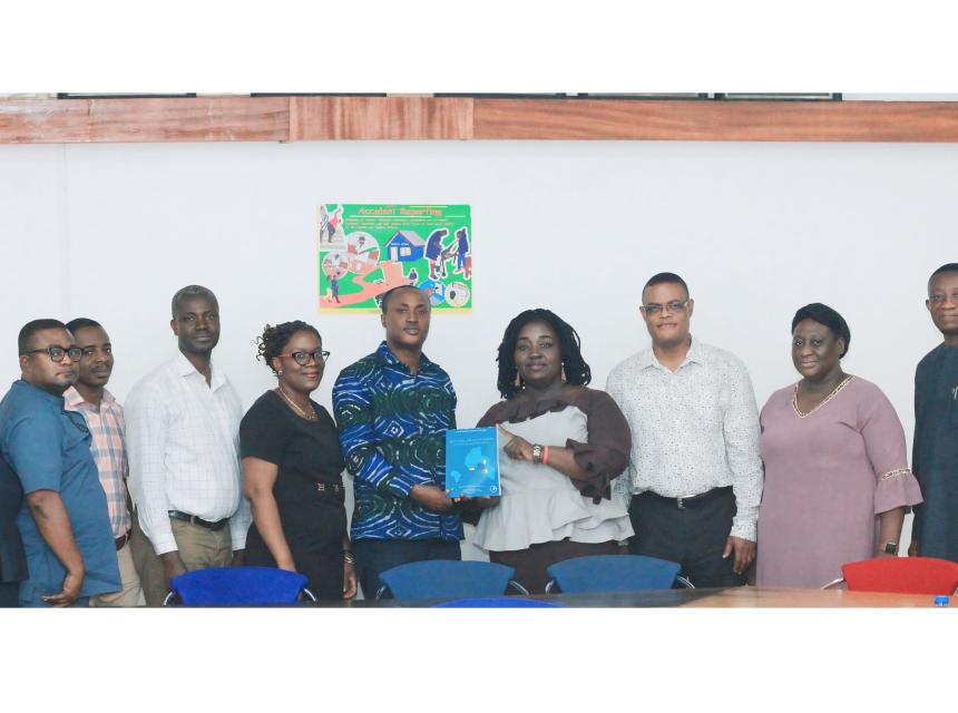 Picture: Dr. Patricia Owusu-Darko (holding the book) and the team from the Faculty of Applied Sciences and Technology (FAST) present their newly published book, "Nutritional and Health Aspects of Food in Western Africa," to the Vice-Chancellor, Prof. Gabriel Dwomoh (center), and members of the University Management, in a group photo following the official presentation at the Council Chamber.